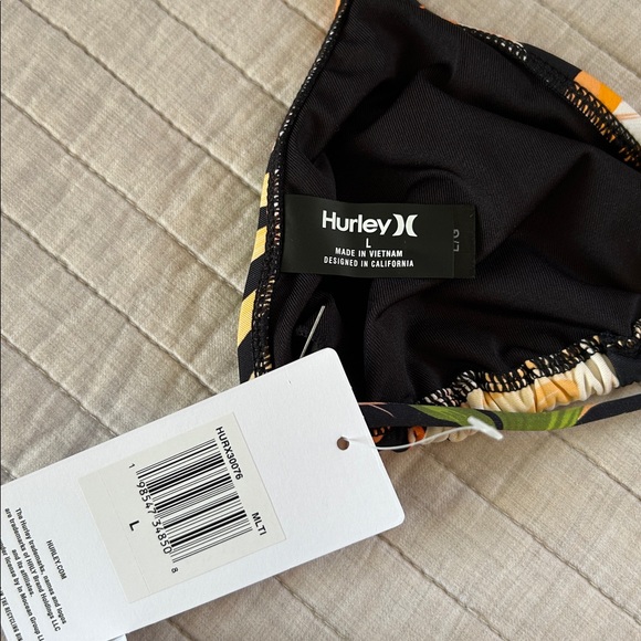 NWT Hurley black tropical floral triangle halter top tie side bikini set Large - Picture 6 of 11